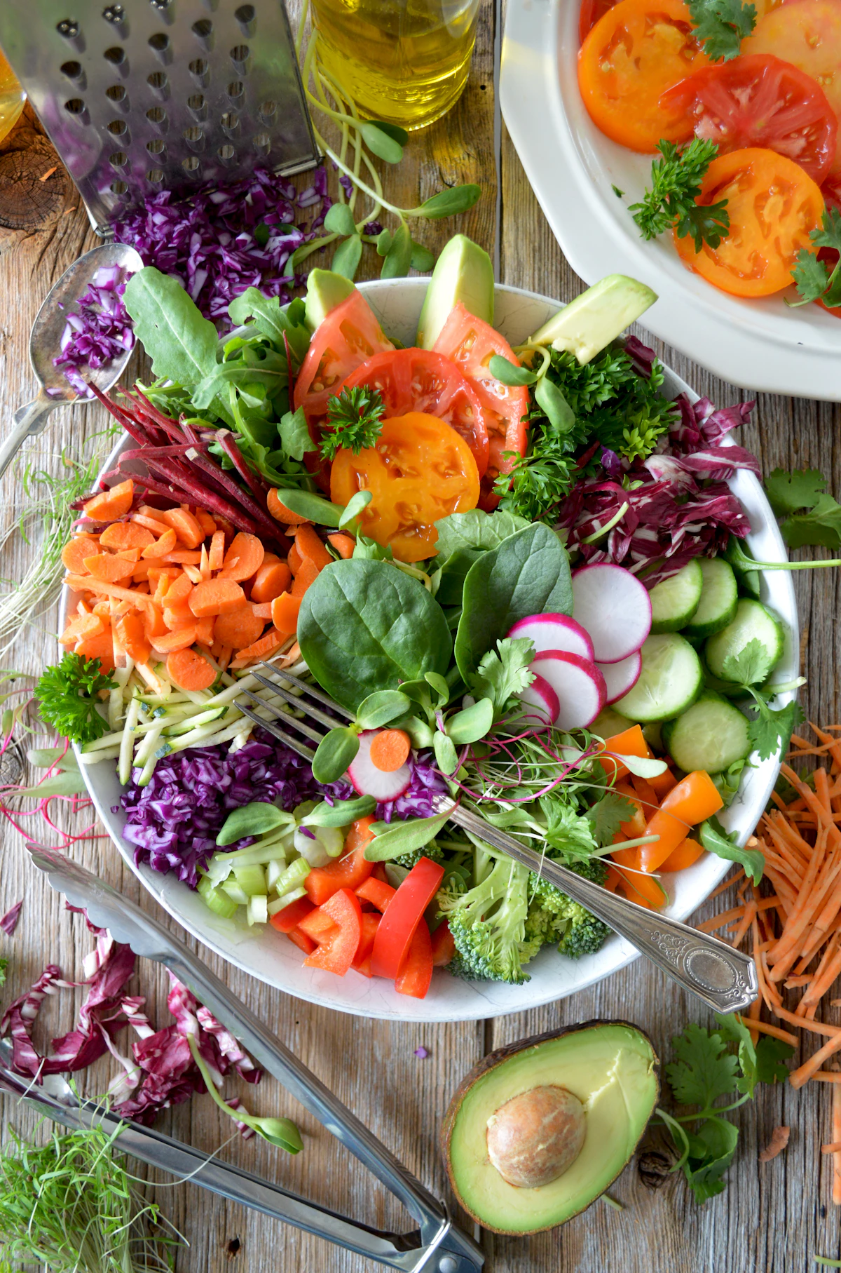 Colourful healthy Indian-style meal prepared with vegetables and grains